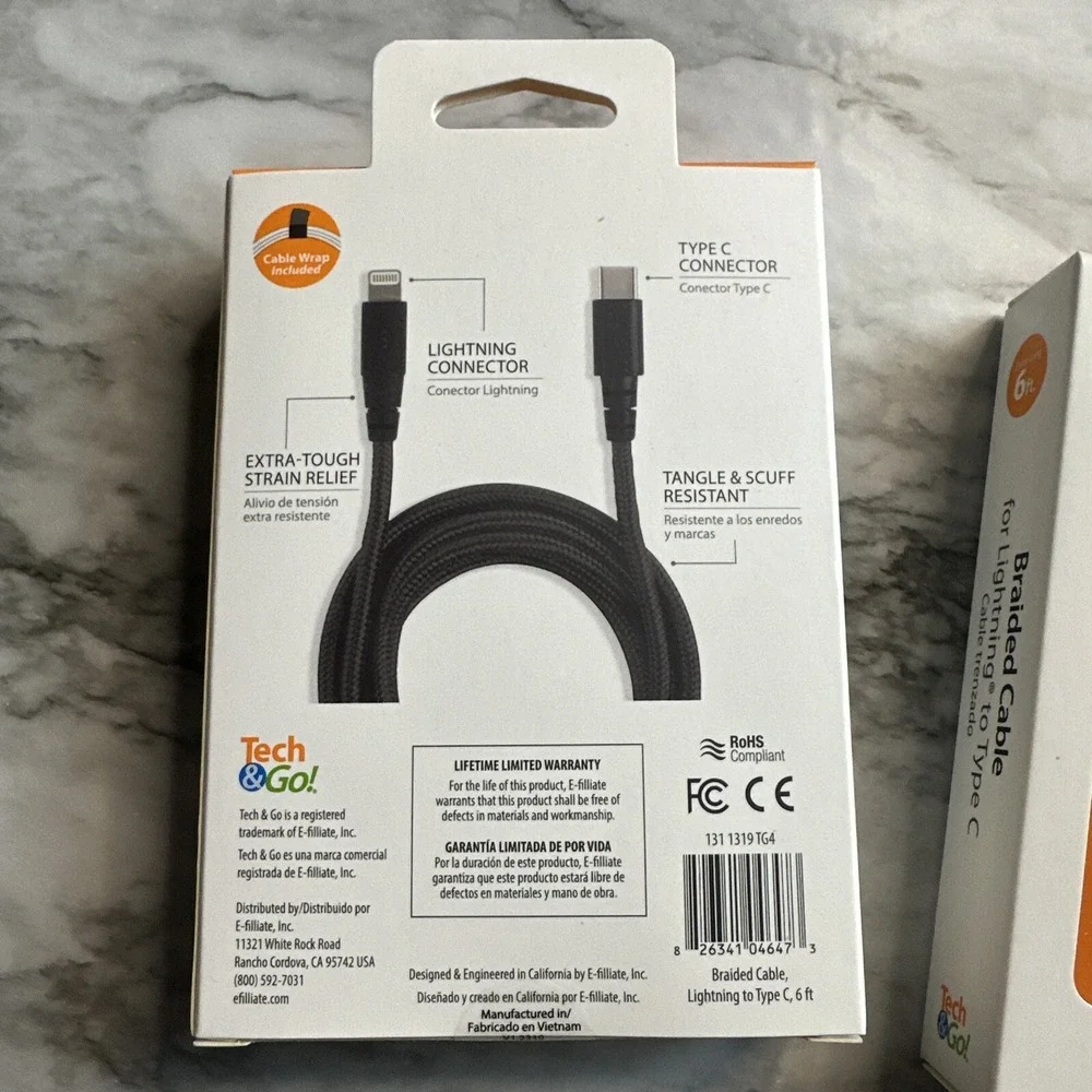 2-PACK Tech & Go 6 Ft. Braided Cable Lightning to Type-C in Black - Picture 3 of 4